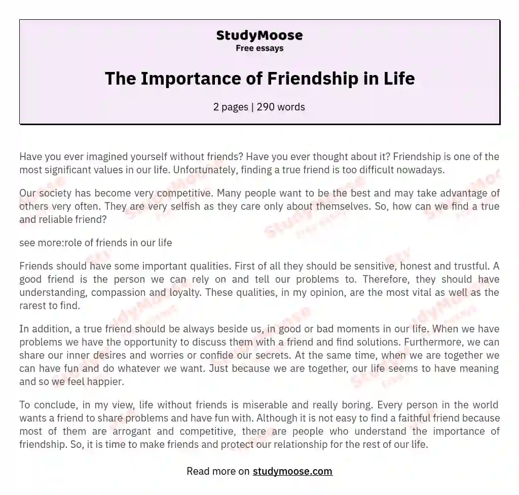 The Importance of Friendship in Life essay