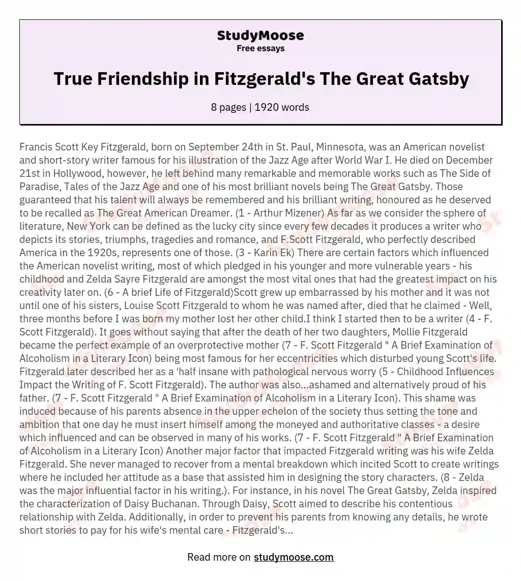 True Friendship in Fitzgerald's The Great Gatsby
