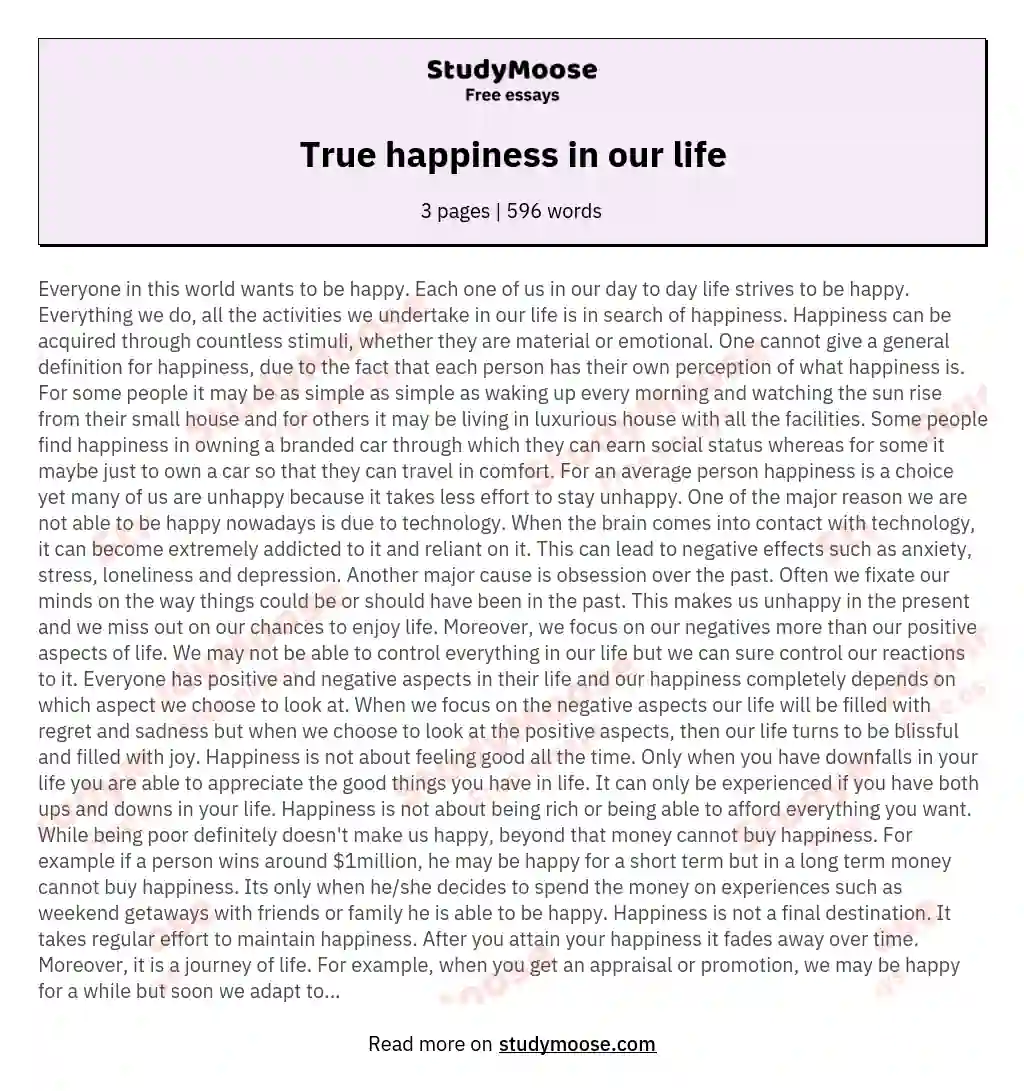 what is happiness short essay