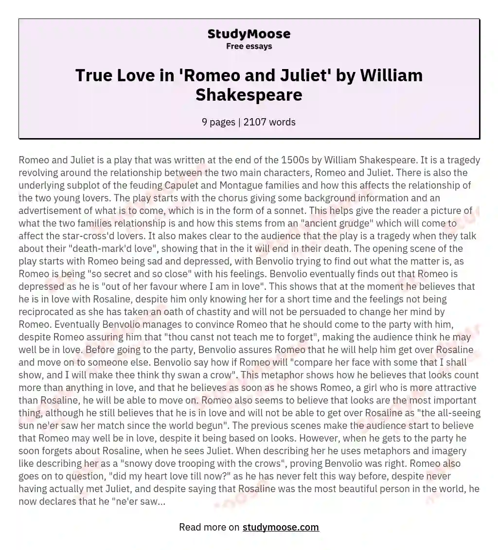 how is love portrayed in romeo and juliet essay