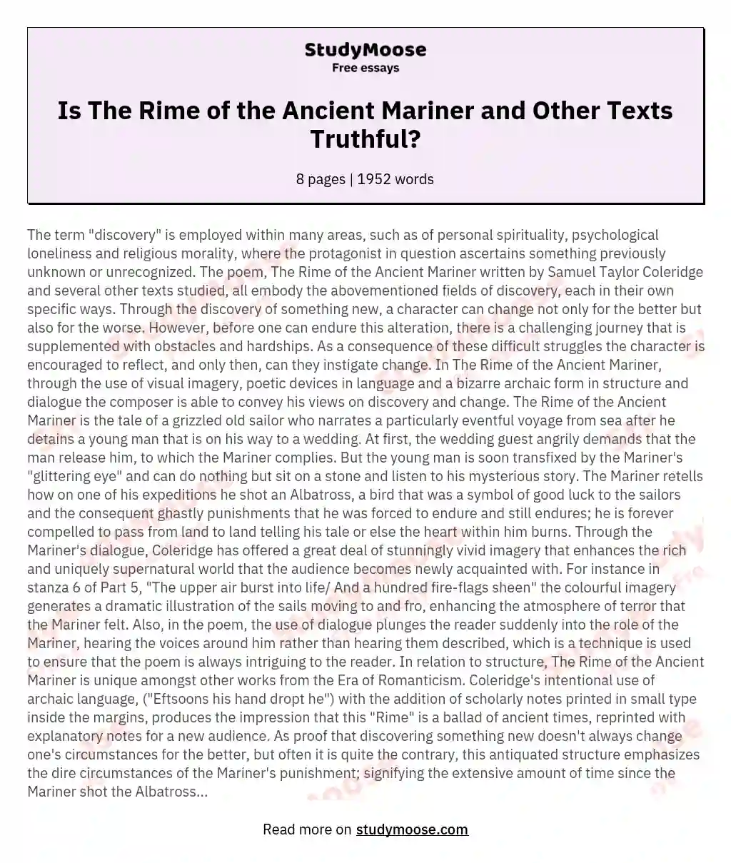 Is this true of "The Rime of the Ancient Mariner" and other texts you have studied?