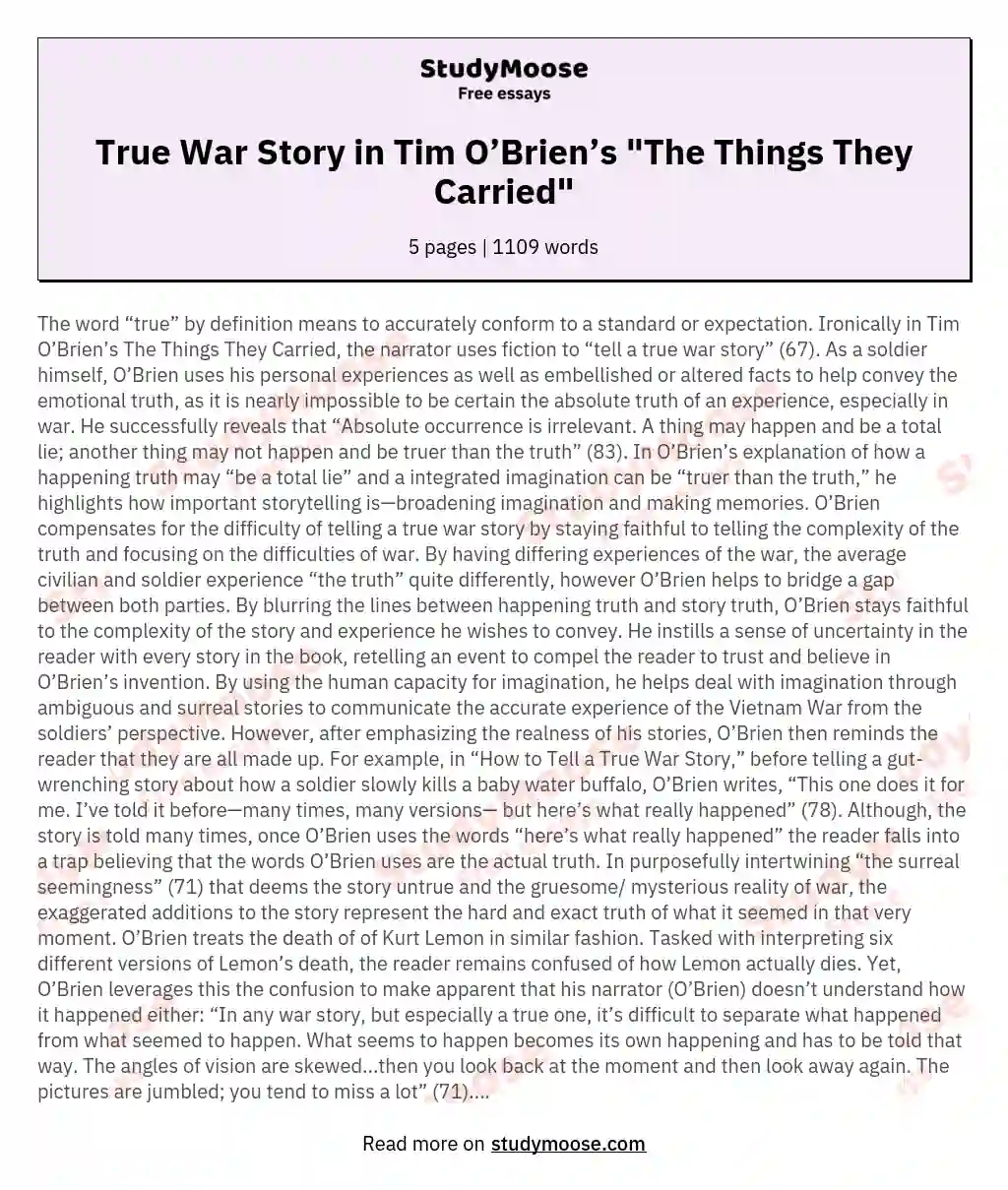 True War Story in Tim O’Brien’s "The Things They Carried"