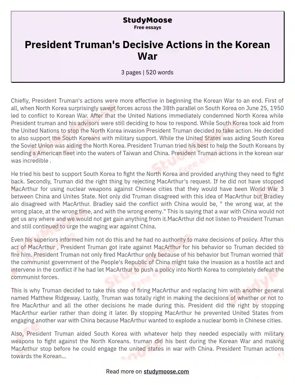 President Truman's Decisive Actions in the Korean War essay