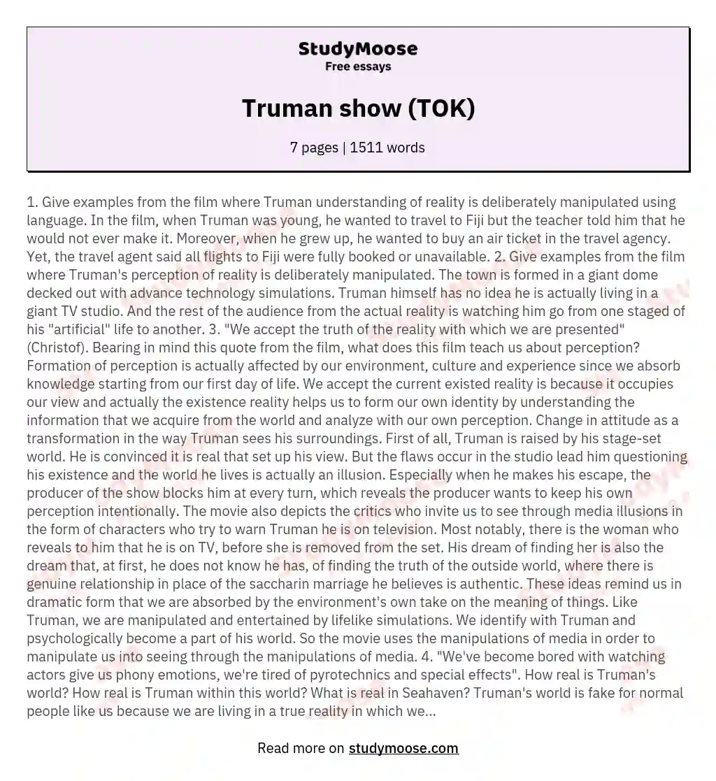 Truman show (TOK) essay