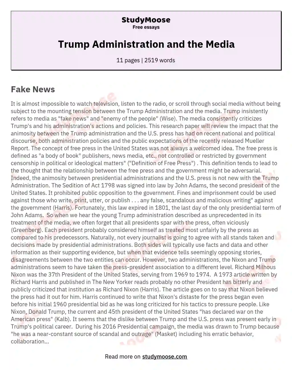 Trump Administration and the Media essay