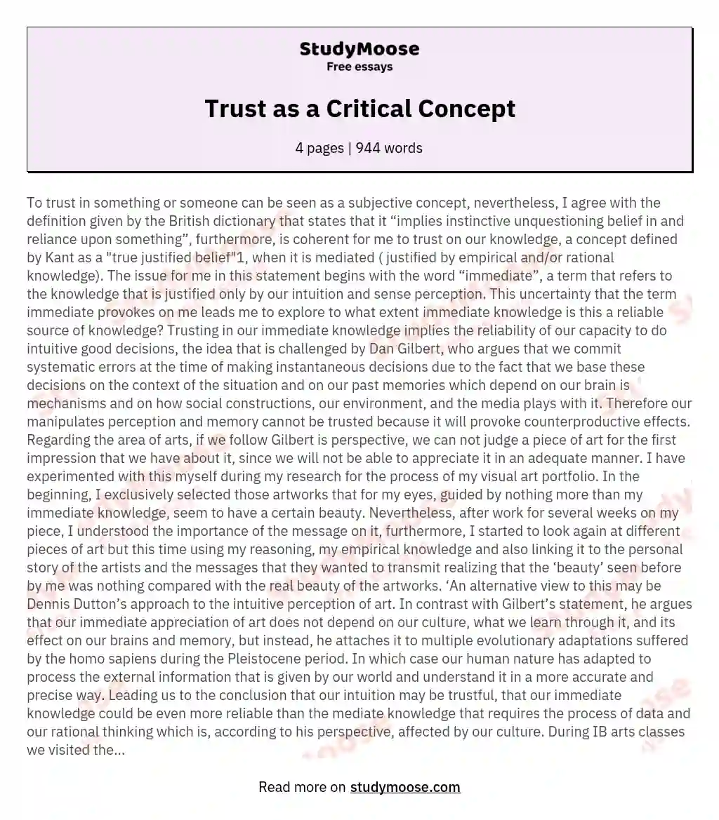 Trust as a Critical Concept