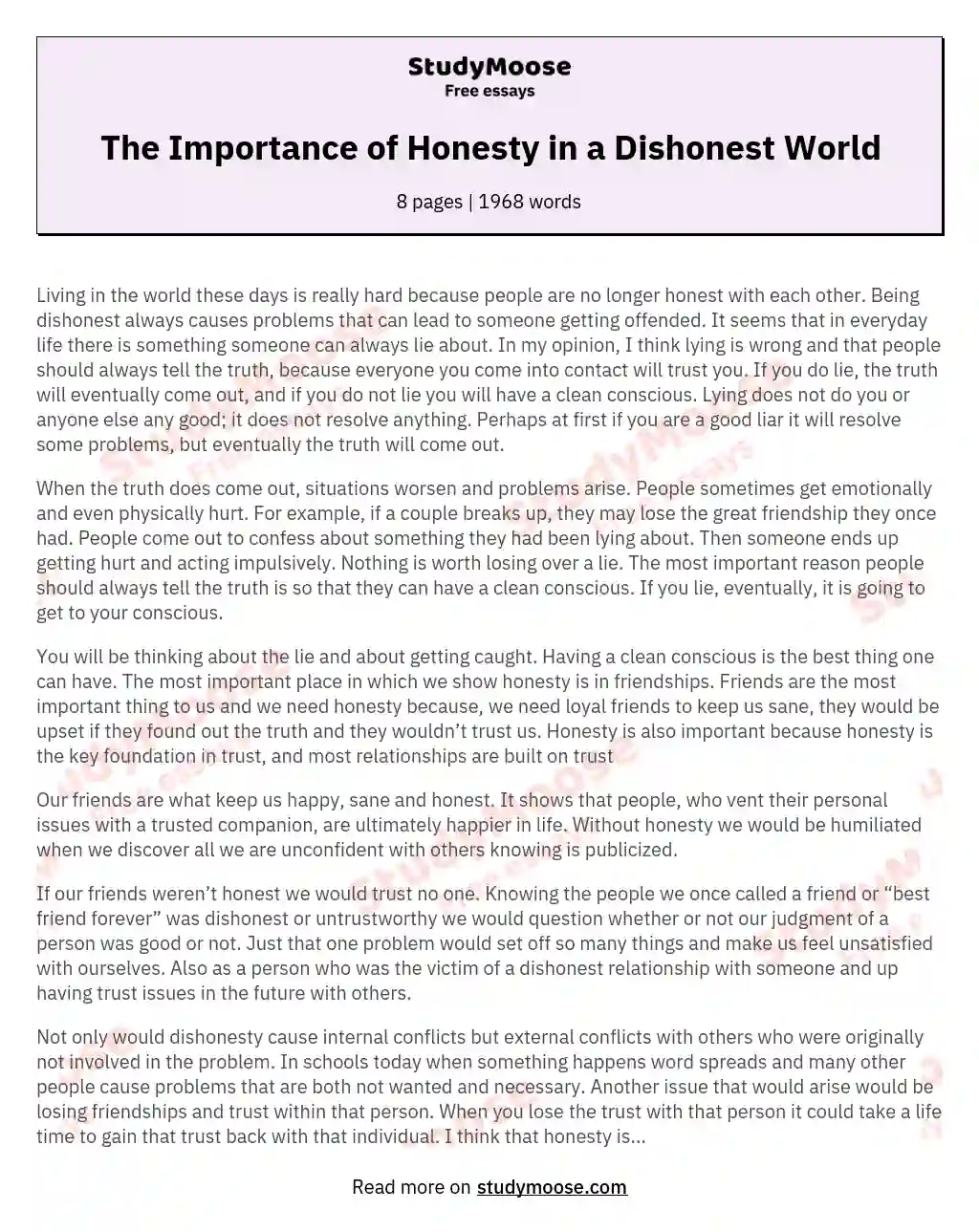 The Importance of Honesty in a Dishonest World essay