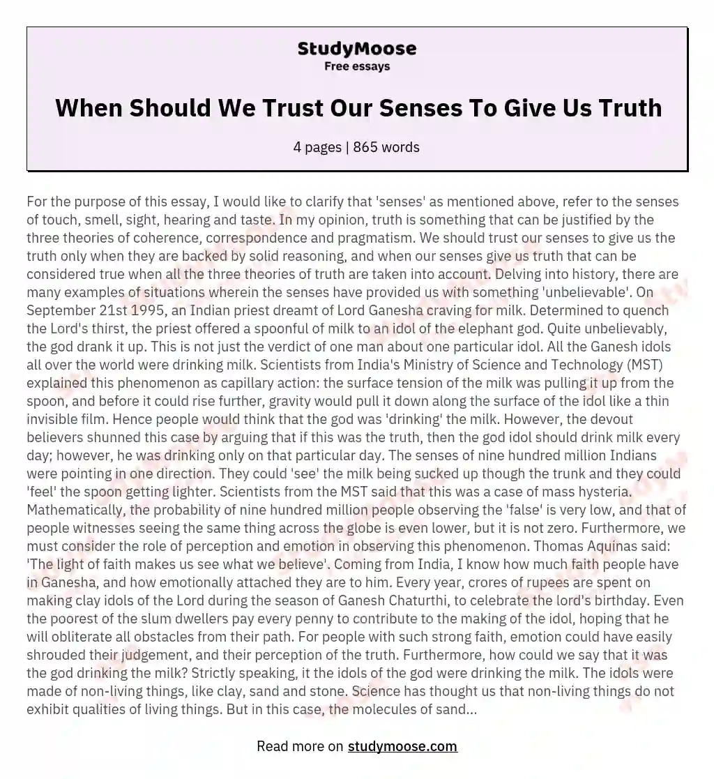 When Should We Trust Our Senses To Give Us Truth essay