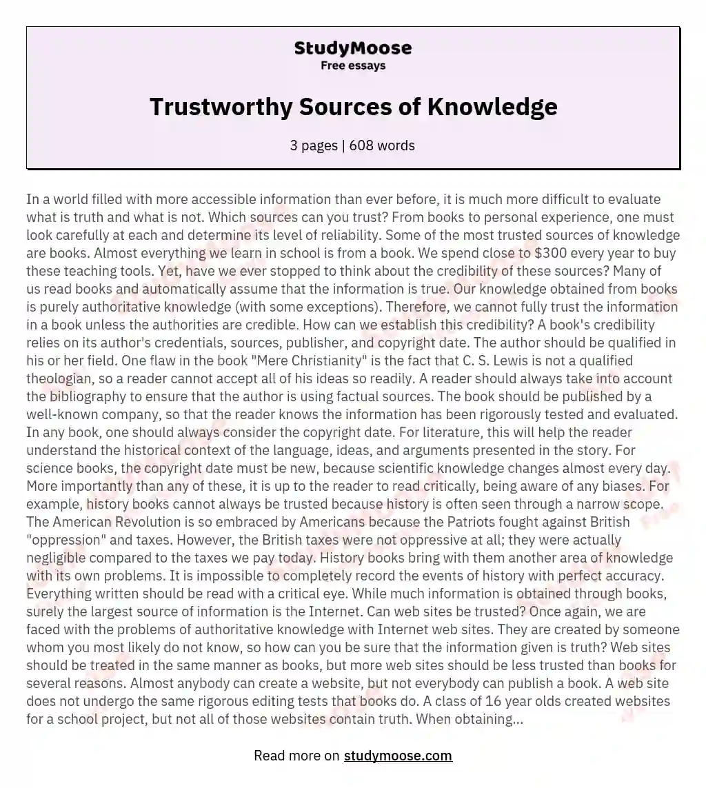 Trustworthy Sources of Knowledge essay