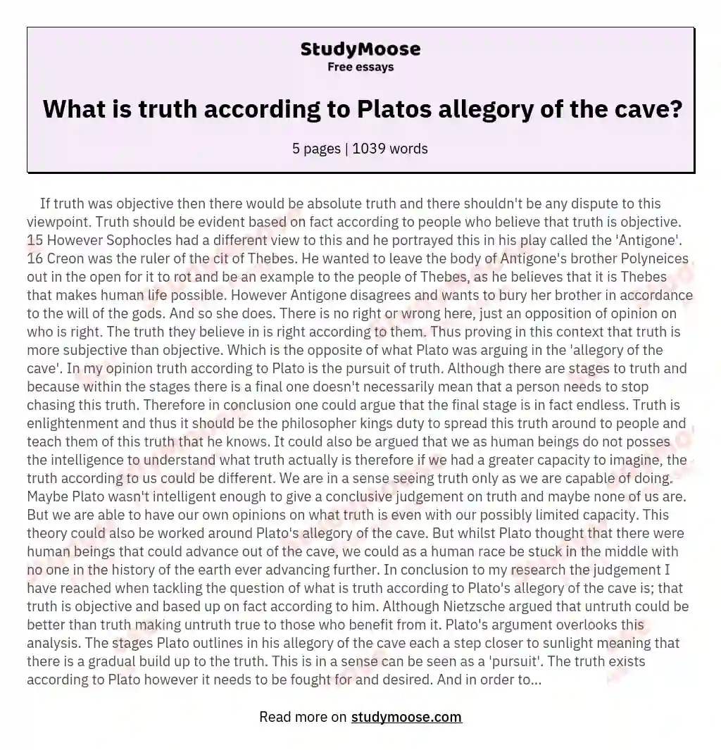 What is truth according to Platos allegory of the cave? essay