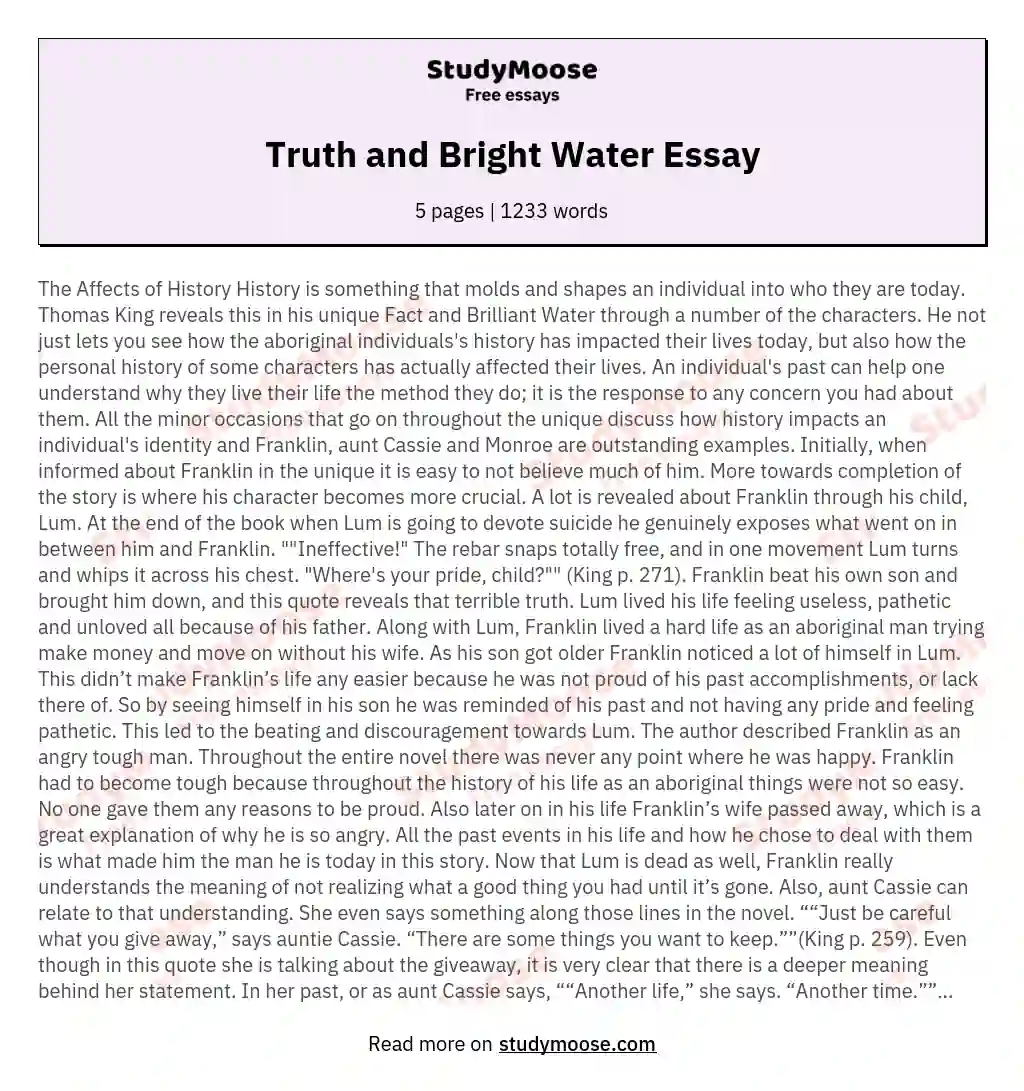 Truth and Bright Water Essay essay
