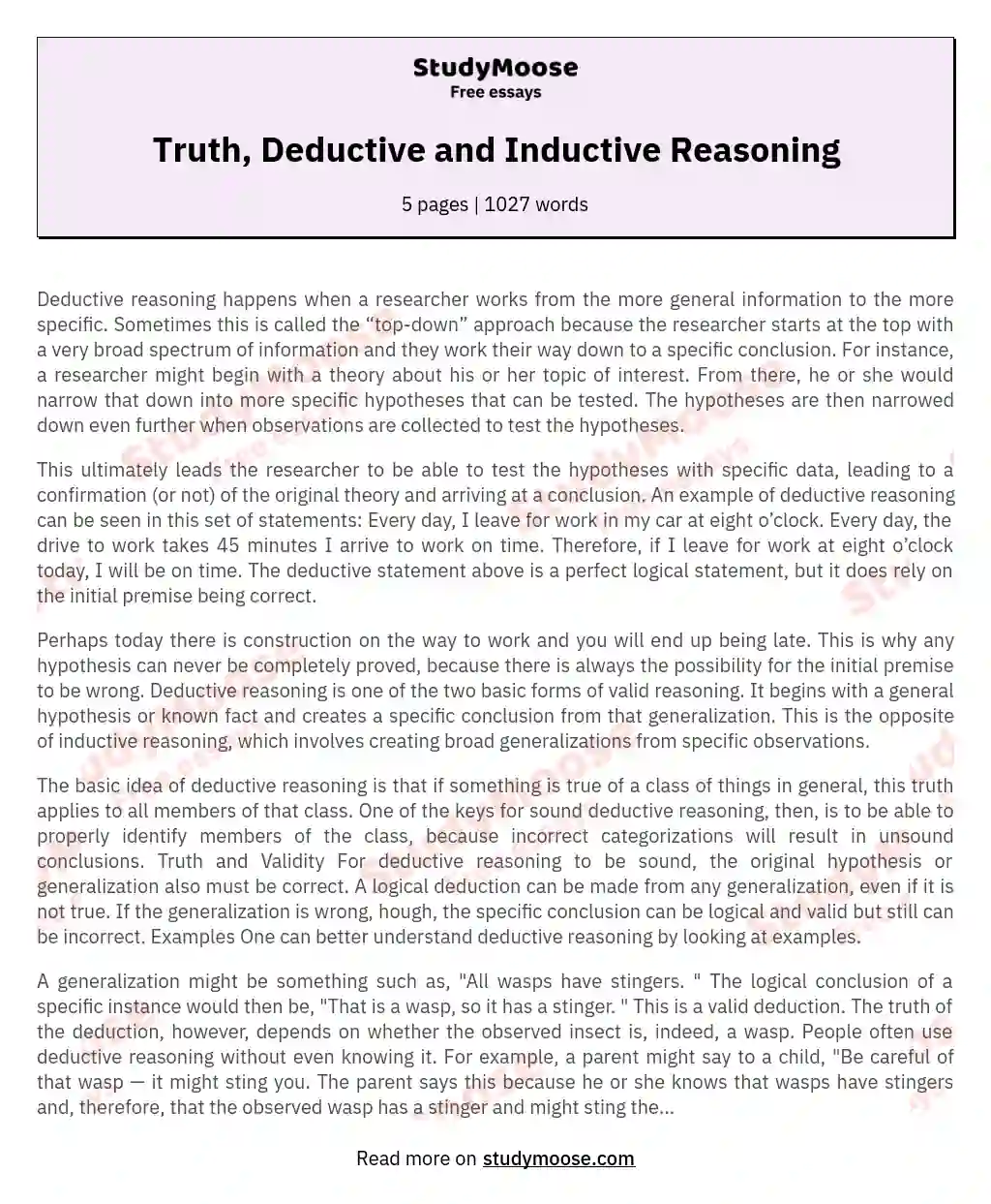 Truth, Deductive and Inductive Reasoning essay