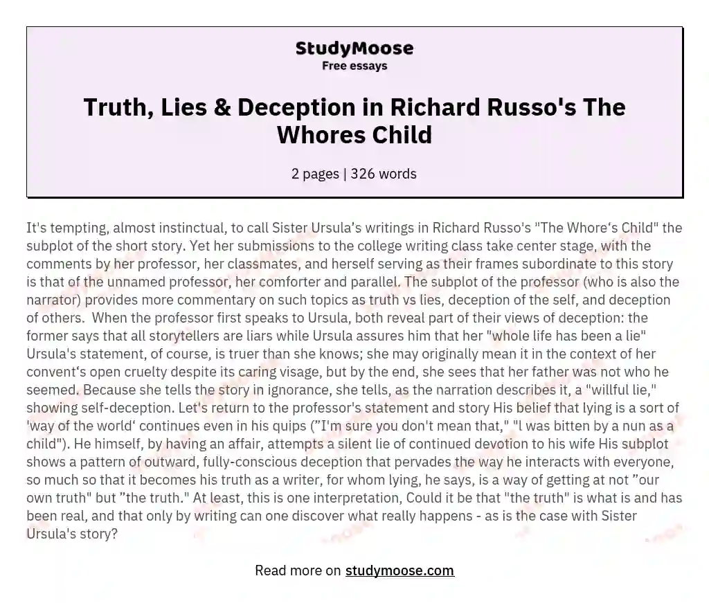 Truth, Lies & Deception in Richard Russo's The Whores Child essay