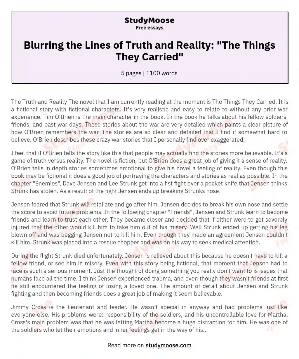 Blurring the Lines of Truth and Reality: "The Things They Carried" essay