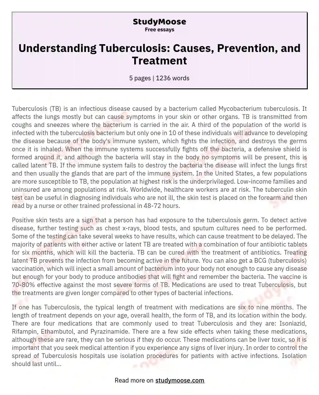 Understanding Tuberculosis: Causes, Prevention, and Treatment essay