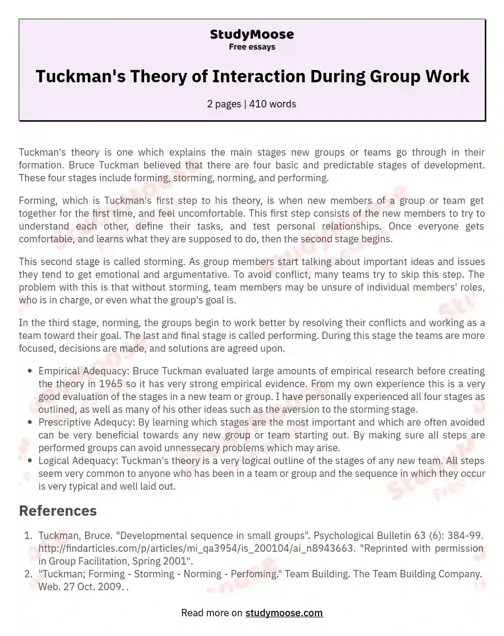 Tuckman's Theory of Interaction During Group Work essay