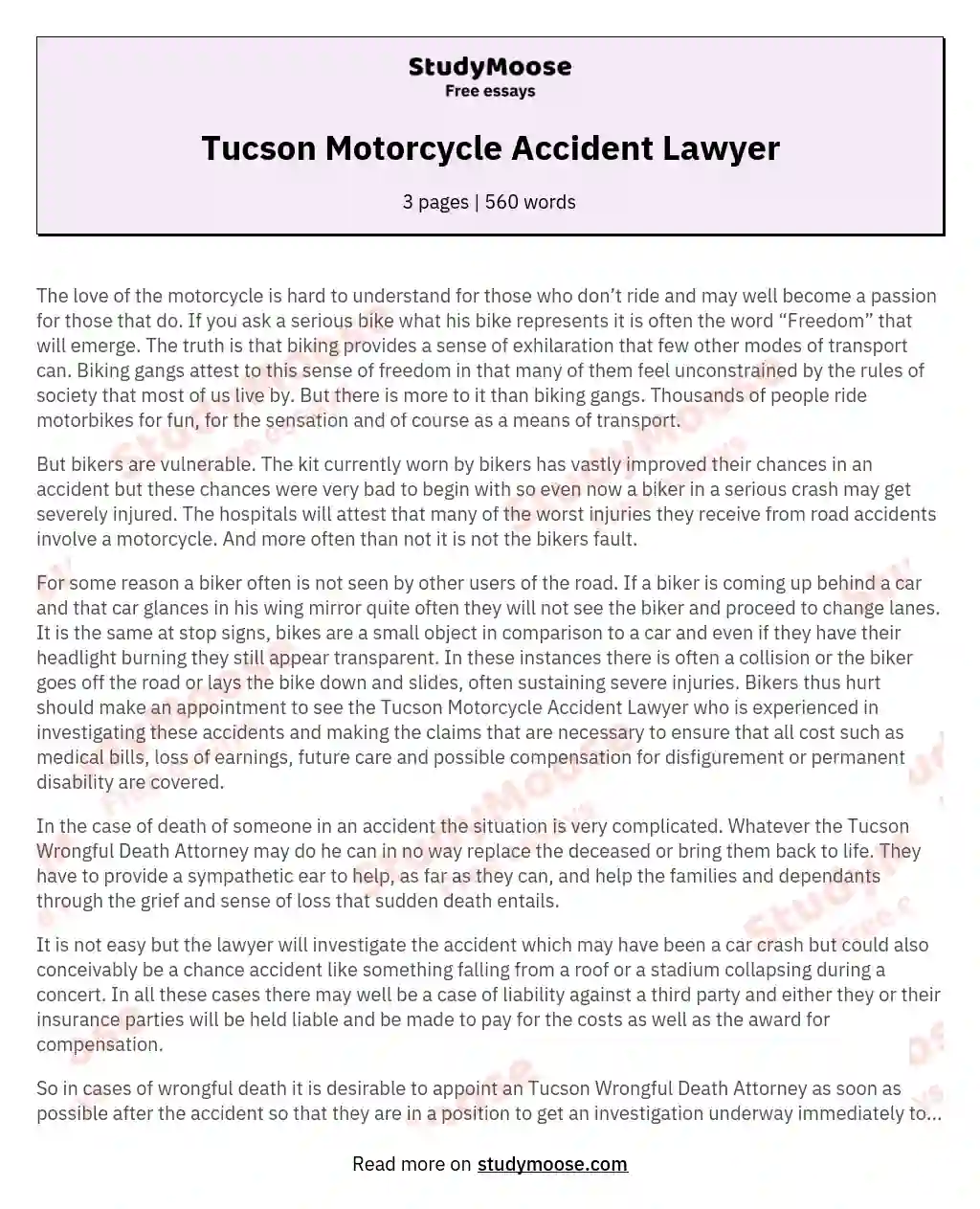 Tucson Motorcycle Accident Lawyer essay