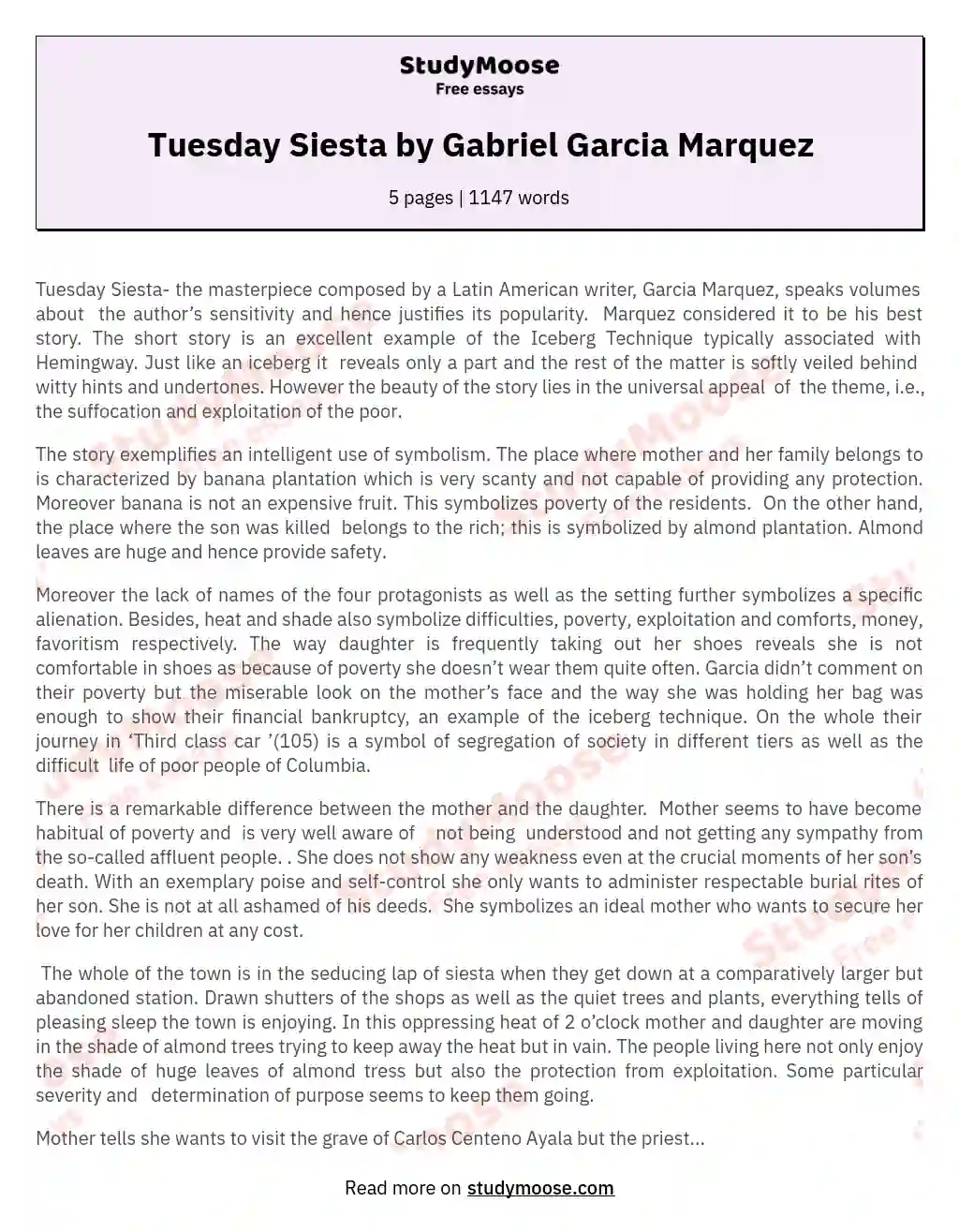 Tuesday Siesta by Gabriel Garcia Marquez essay
