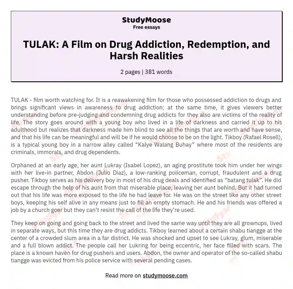 TULAK: A Film on Drug Addiction, Redemption, and Harsh Realities essay