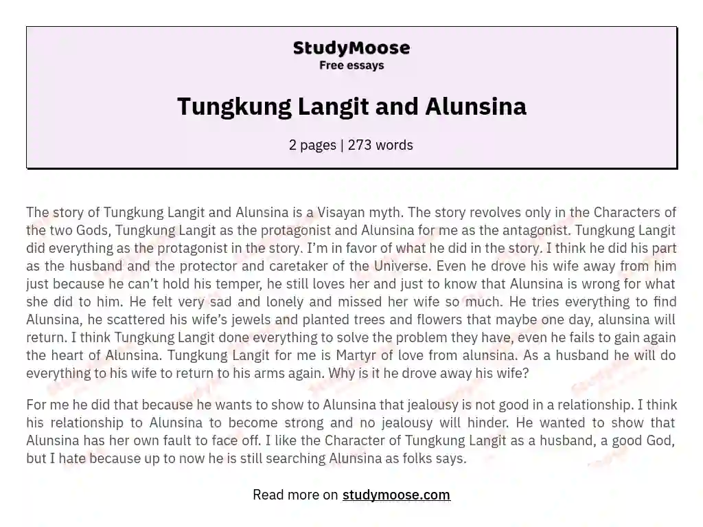 Tungkung Langit and Alunsina essay