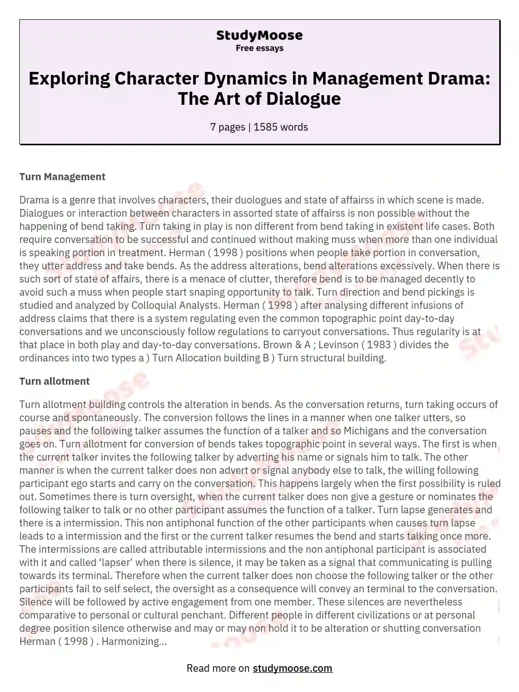Exploring Character Dynamics in Management Drama: The Art of Dialogue essay