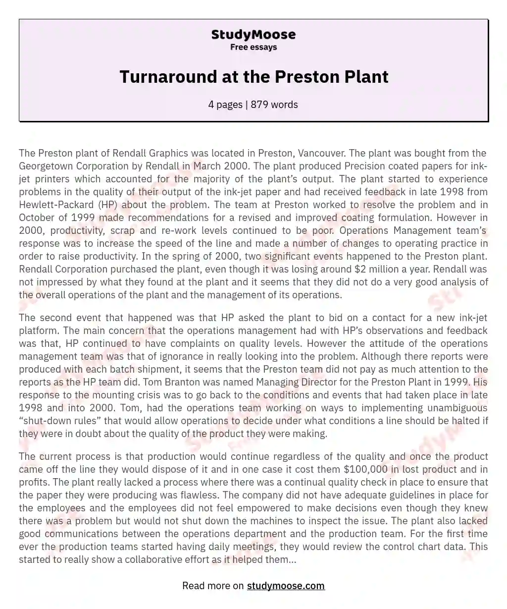 Turnaround at the Preston Plant