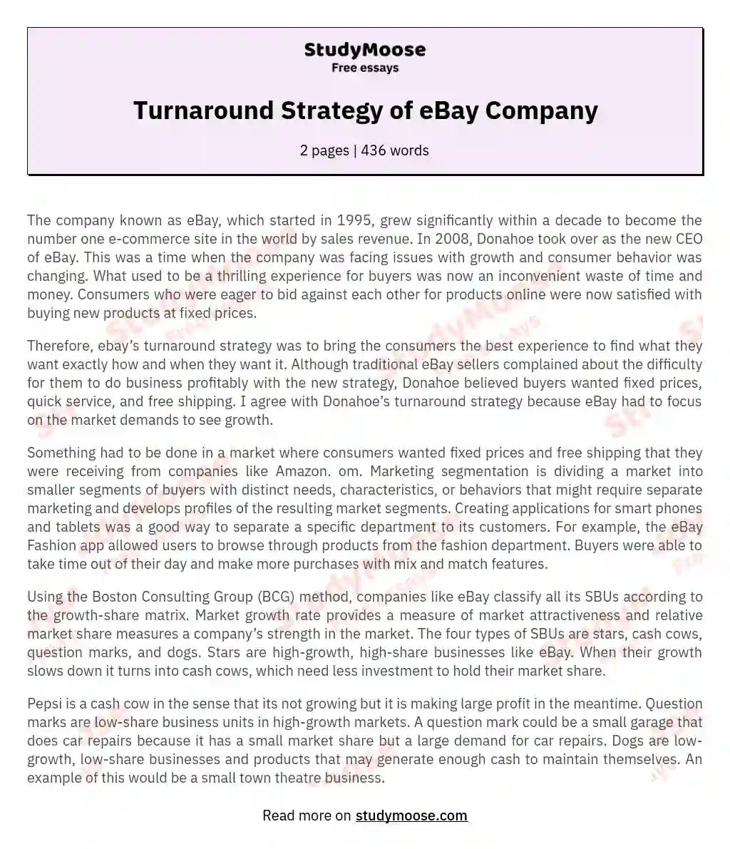 Turnaround Strategy of eBay Company