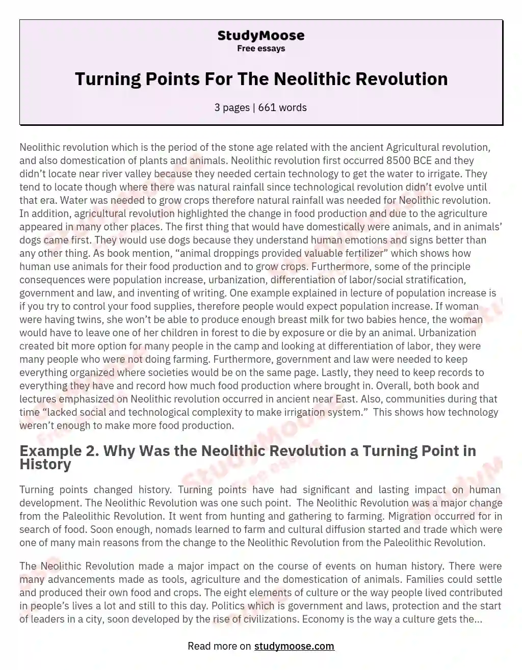 Turning Points For The Neolithic Revolution essay