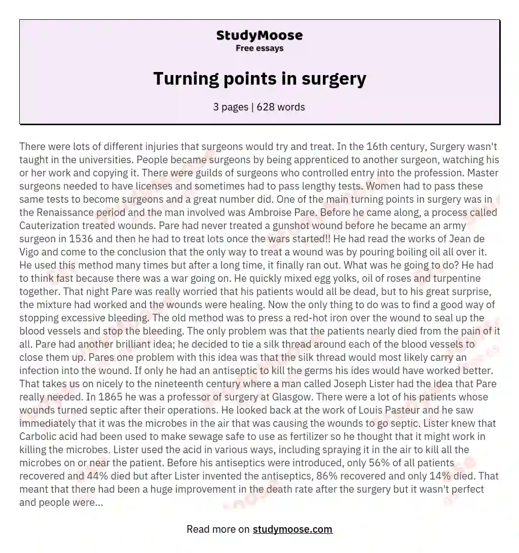 Turning points in surgery essay