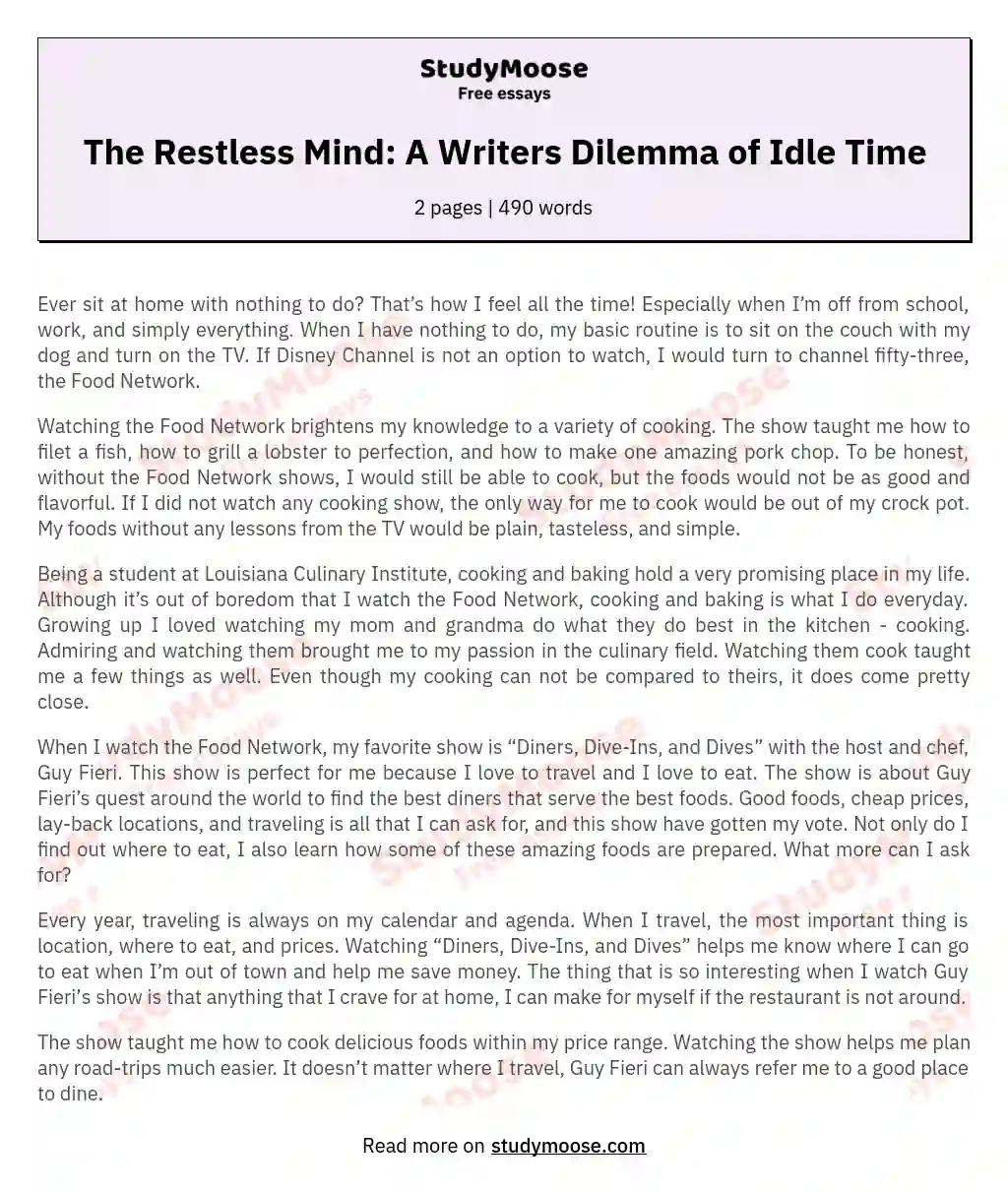 The Restless Mind: A Writers Dilemma of Idle Time essay