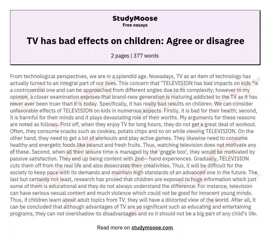 TV has bad effects on children: Agree or disagree essay