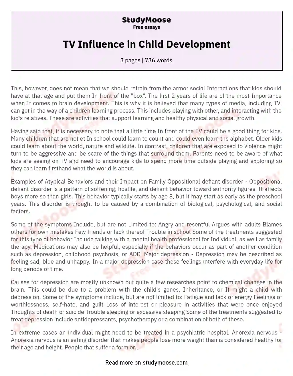 TV Influence in Child Development essay