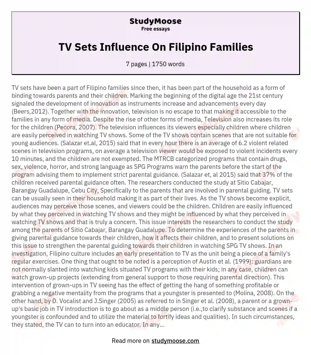 TV Sets Influence On Filipino Families essay