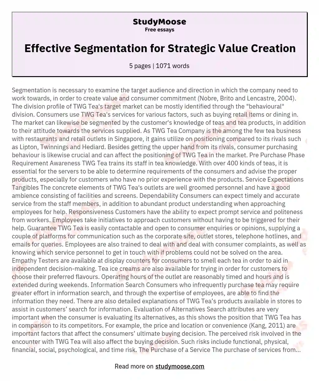 Effective Segmentation for Strategic Value Creation essay