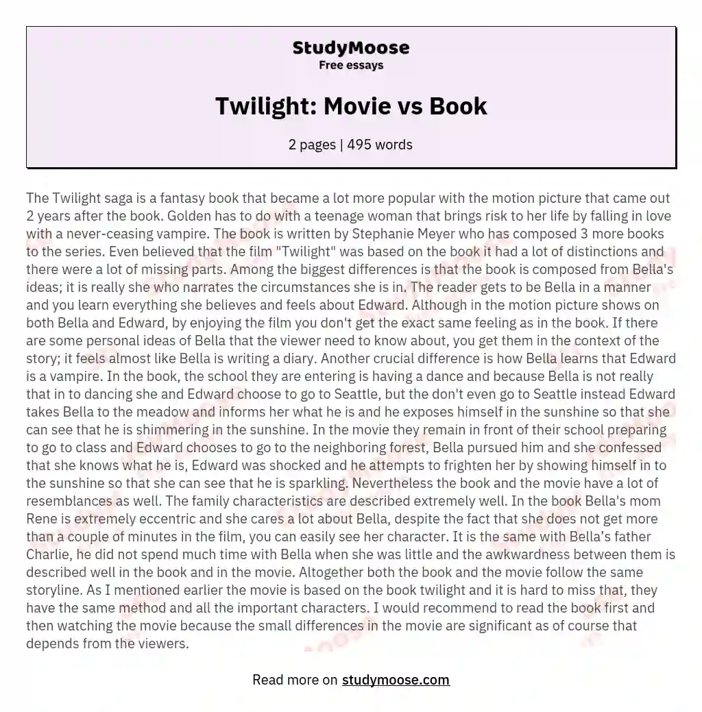 Twilight: Movie vs Book