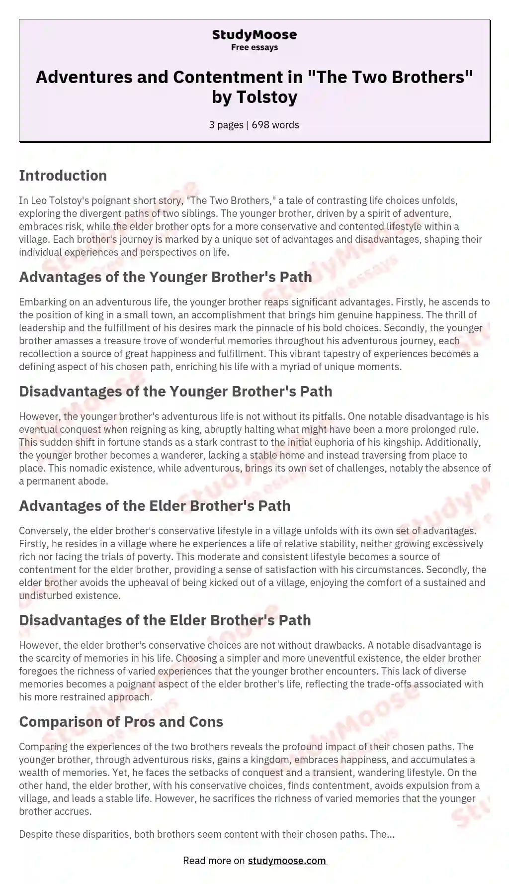 critique essay of the two brothers