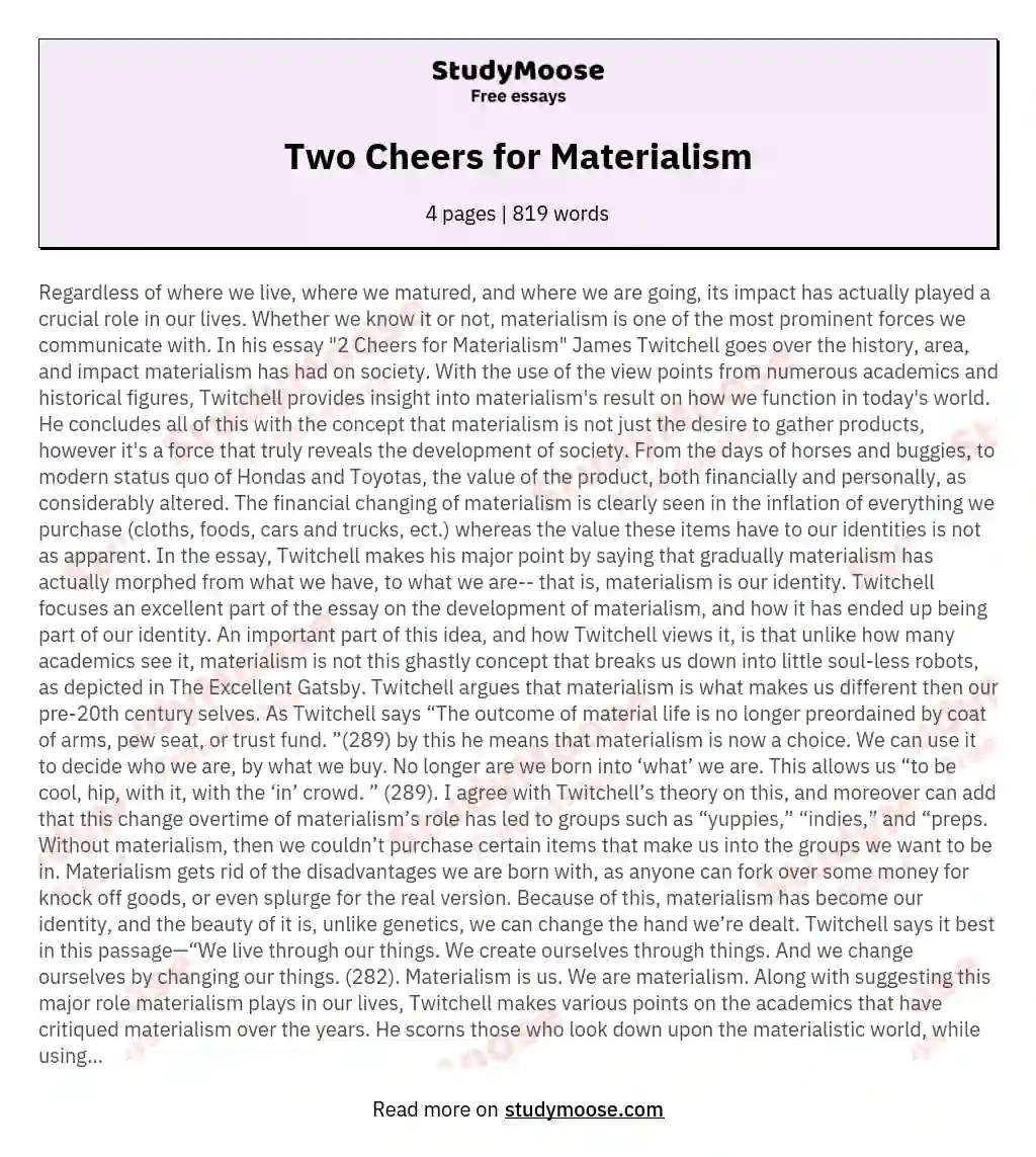 Two Cheers for Materialism essay