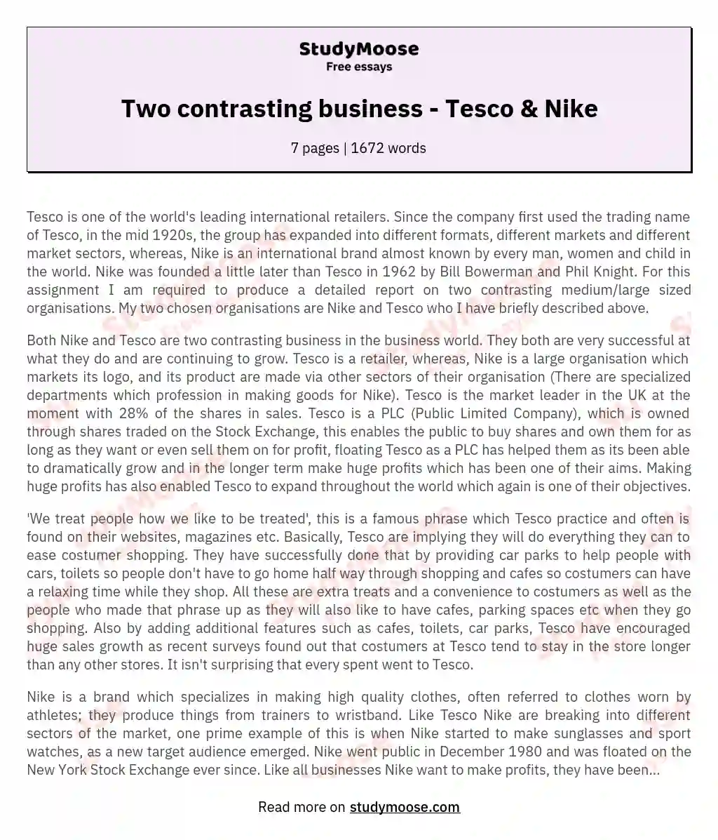 Two contrasting business - Tesco & Nike essay