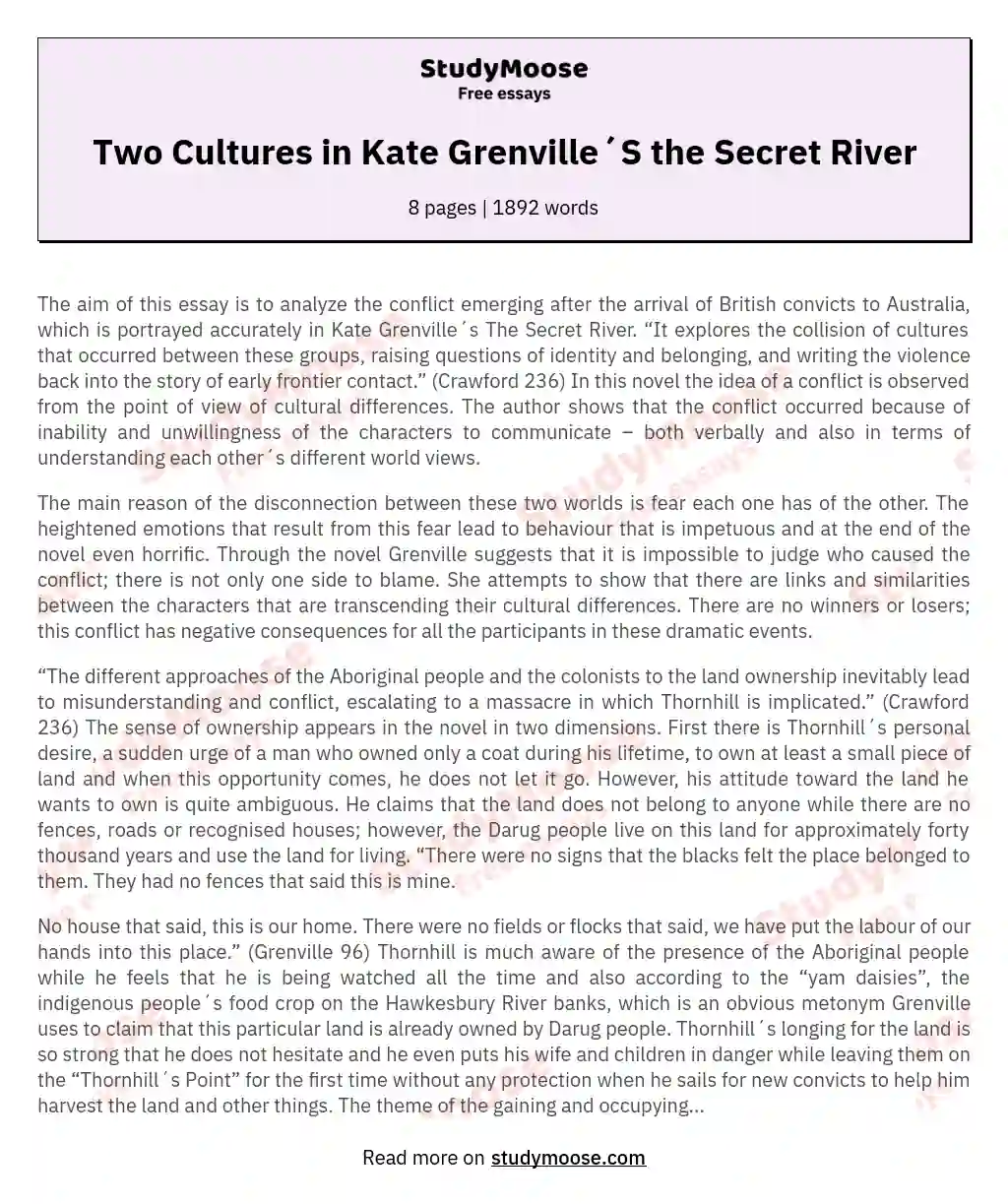 Two Cultures in Kate Grenville´S the Secret River essay