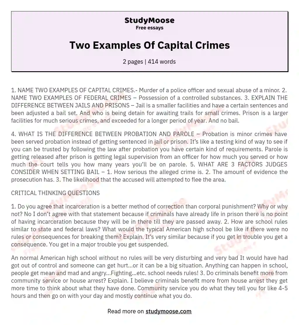 Two Examples Of Capital Crimes essay