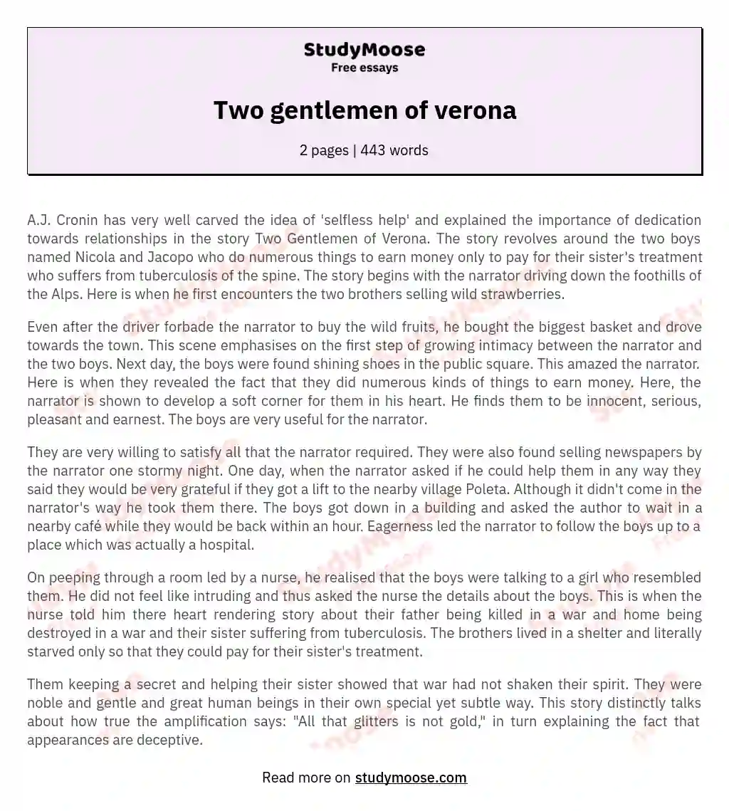 Two gentlemen of verona essay