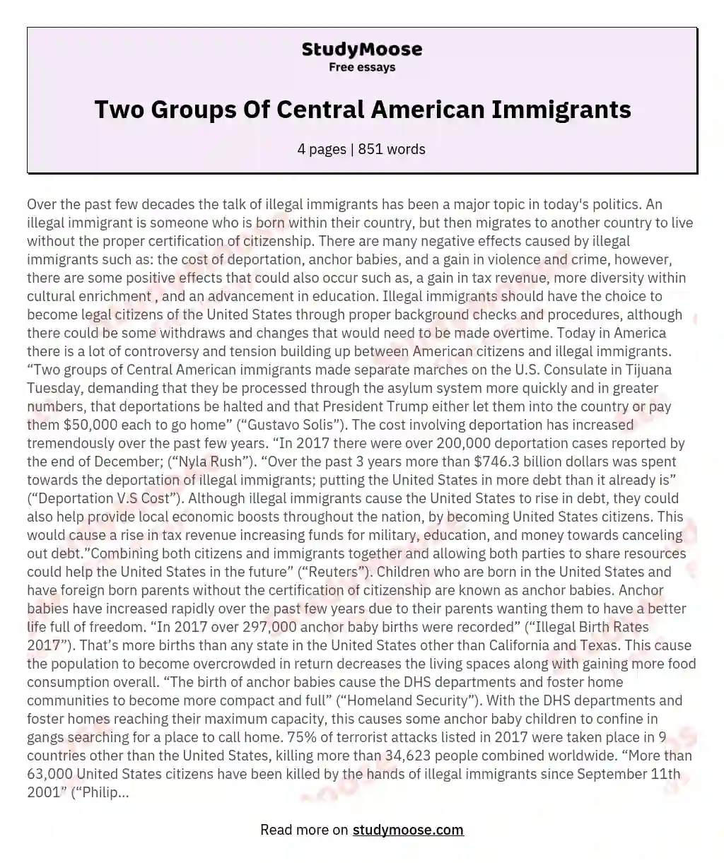 Two Groups Of Central American Immigrants essay