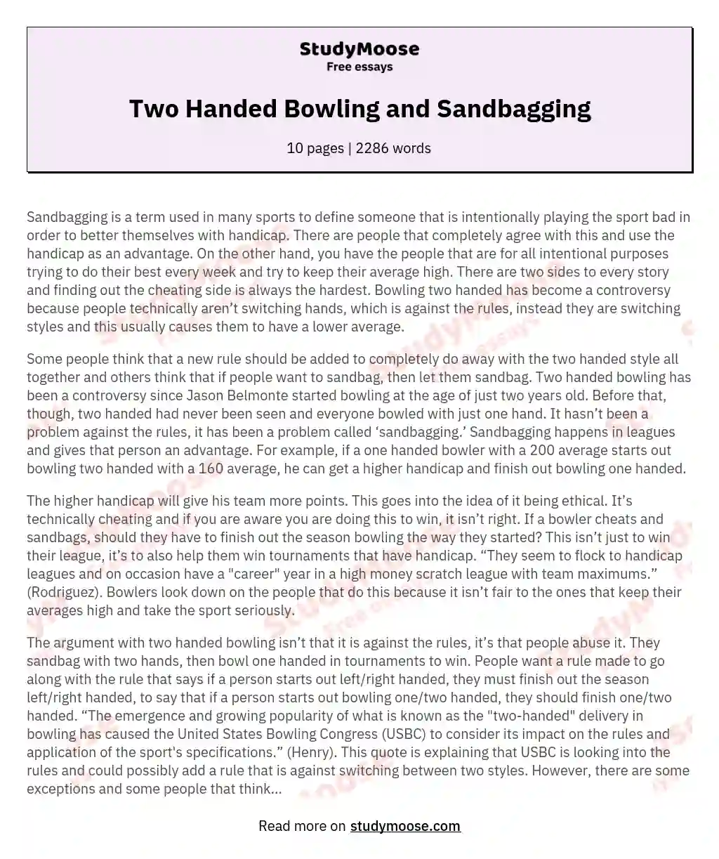 Two Handed Bowling and Sandbagging essay