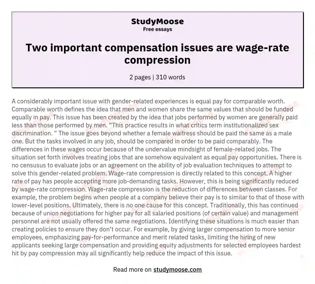 Two important compensation issues are wage-rate compression essay
