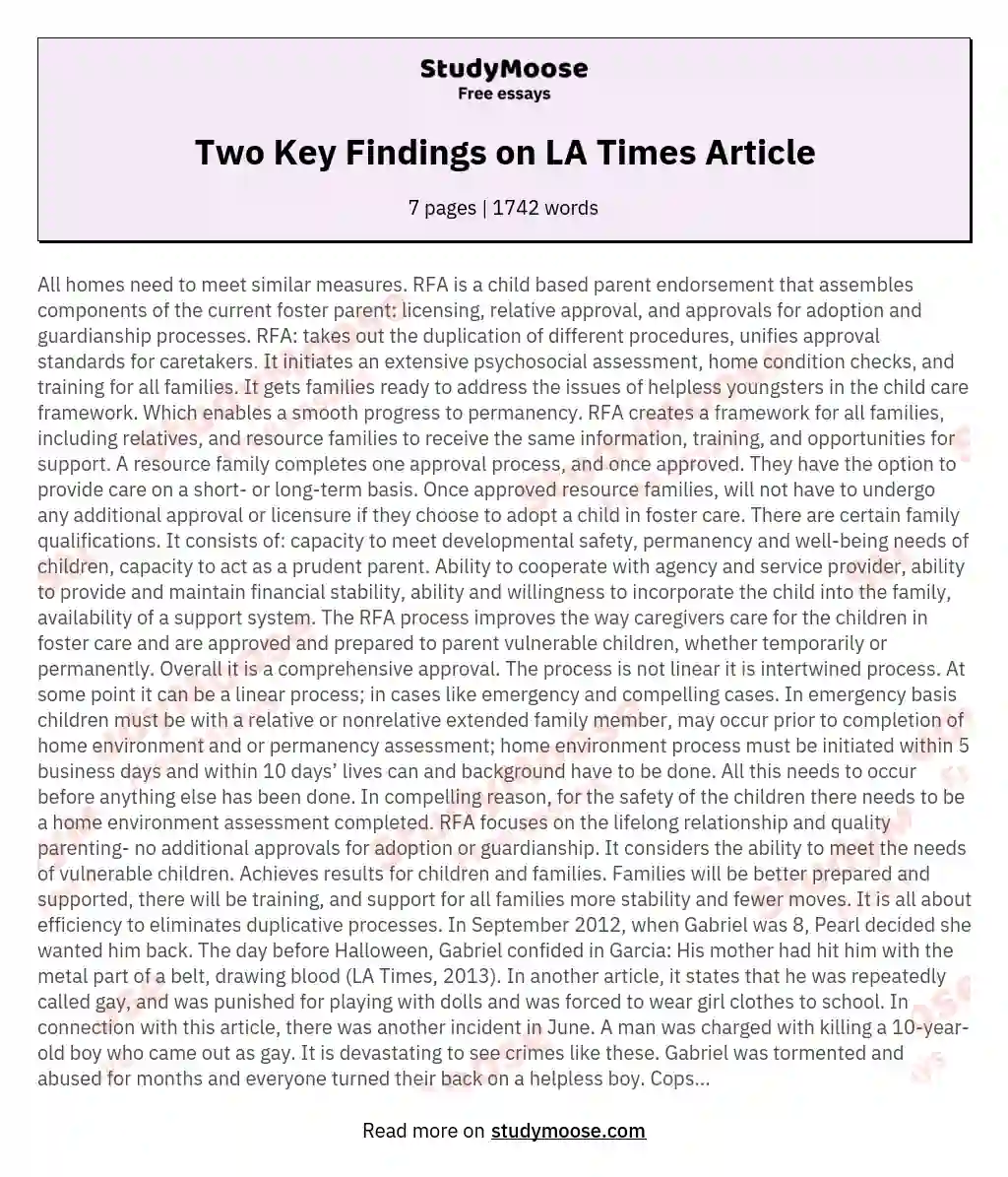 Two Key Findings on LA Times Article essay