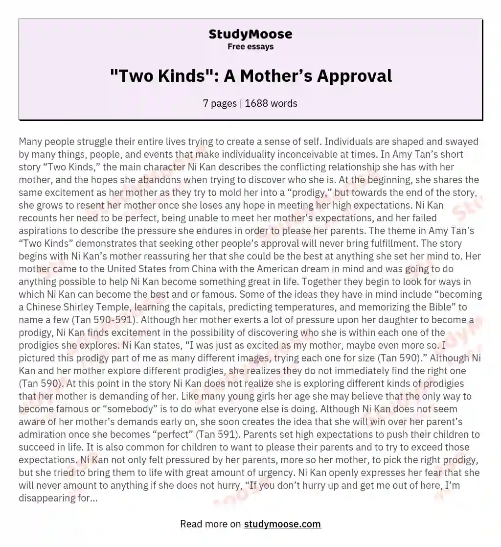 "Two Kinds": A Mother’s Approval essay