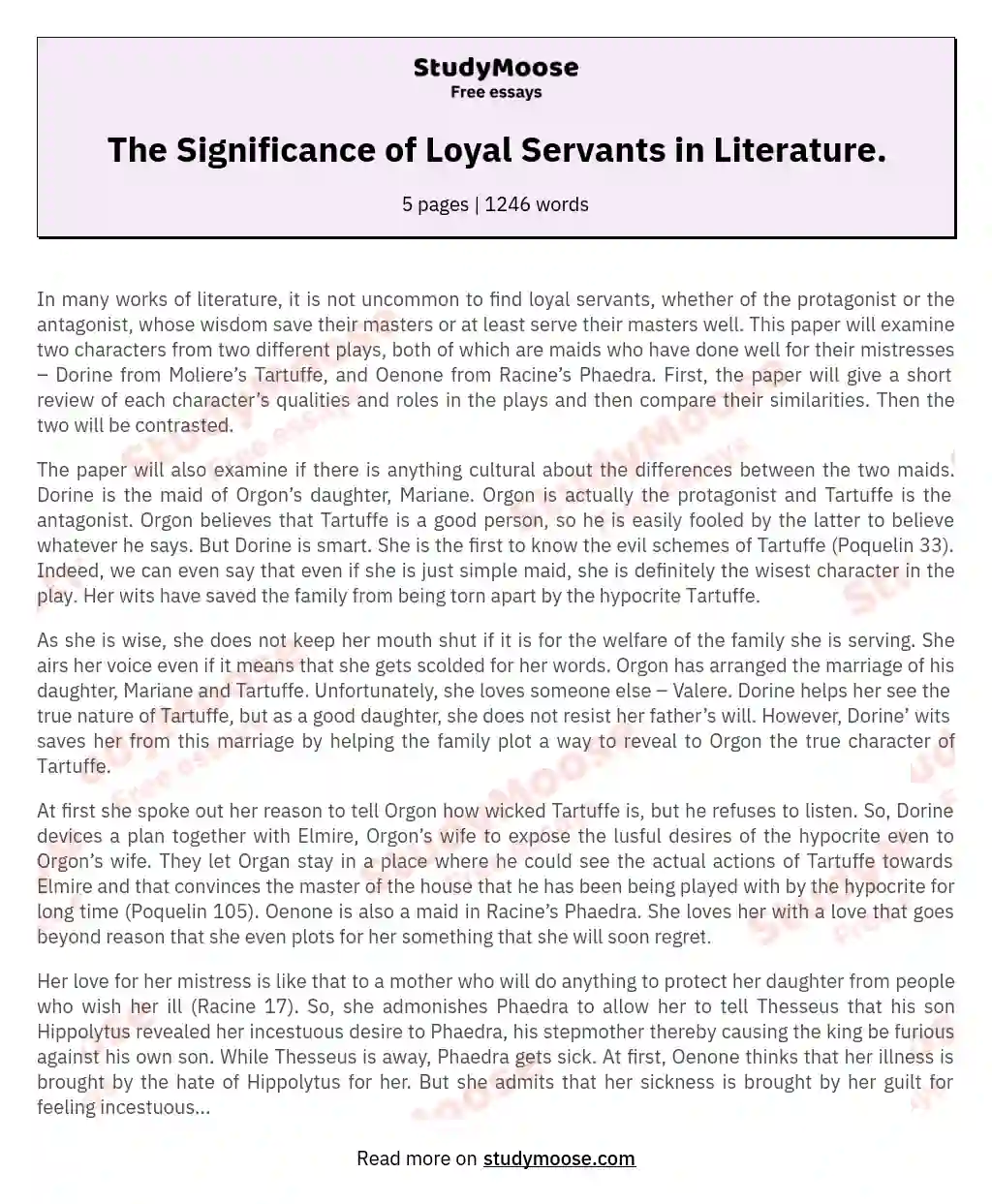 The Significance of Loyal Servants in Literature. essay
