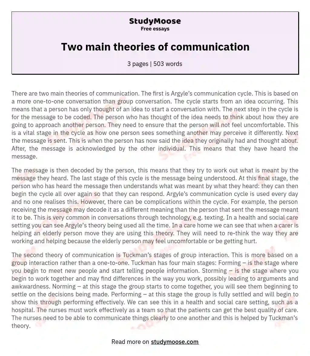 Two main theories of communication essay