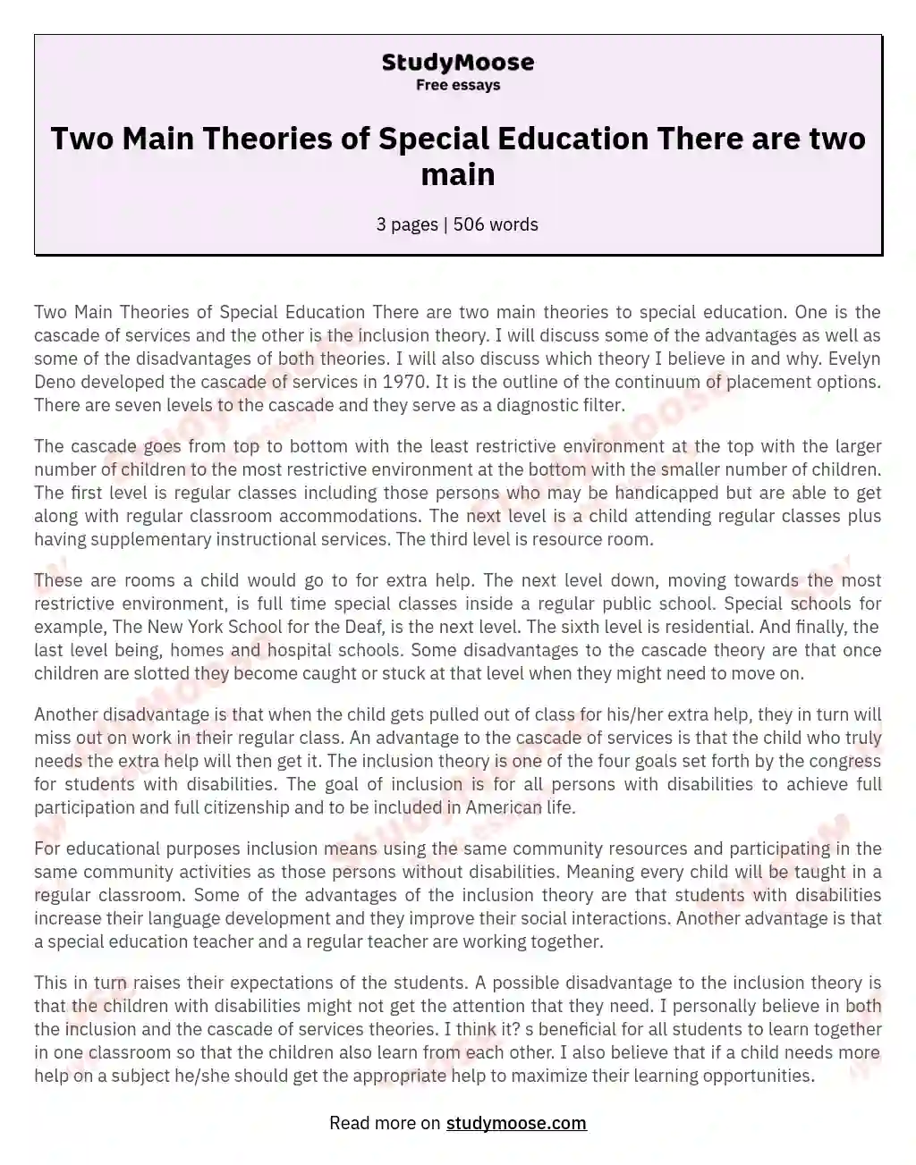 Two Main Theories of Special Education There are two main