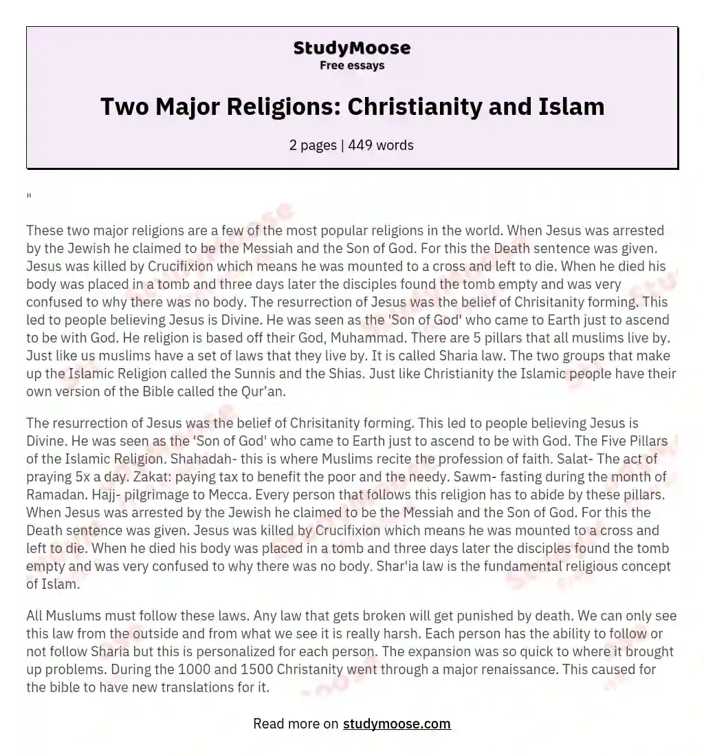 Two Major Religions: Christianity and Islam